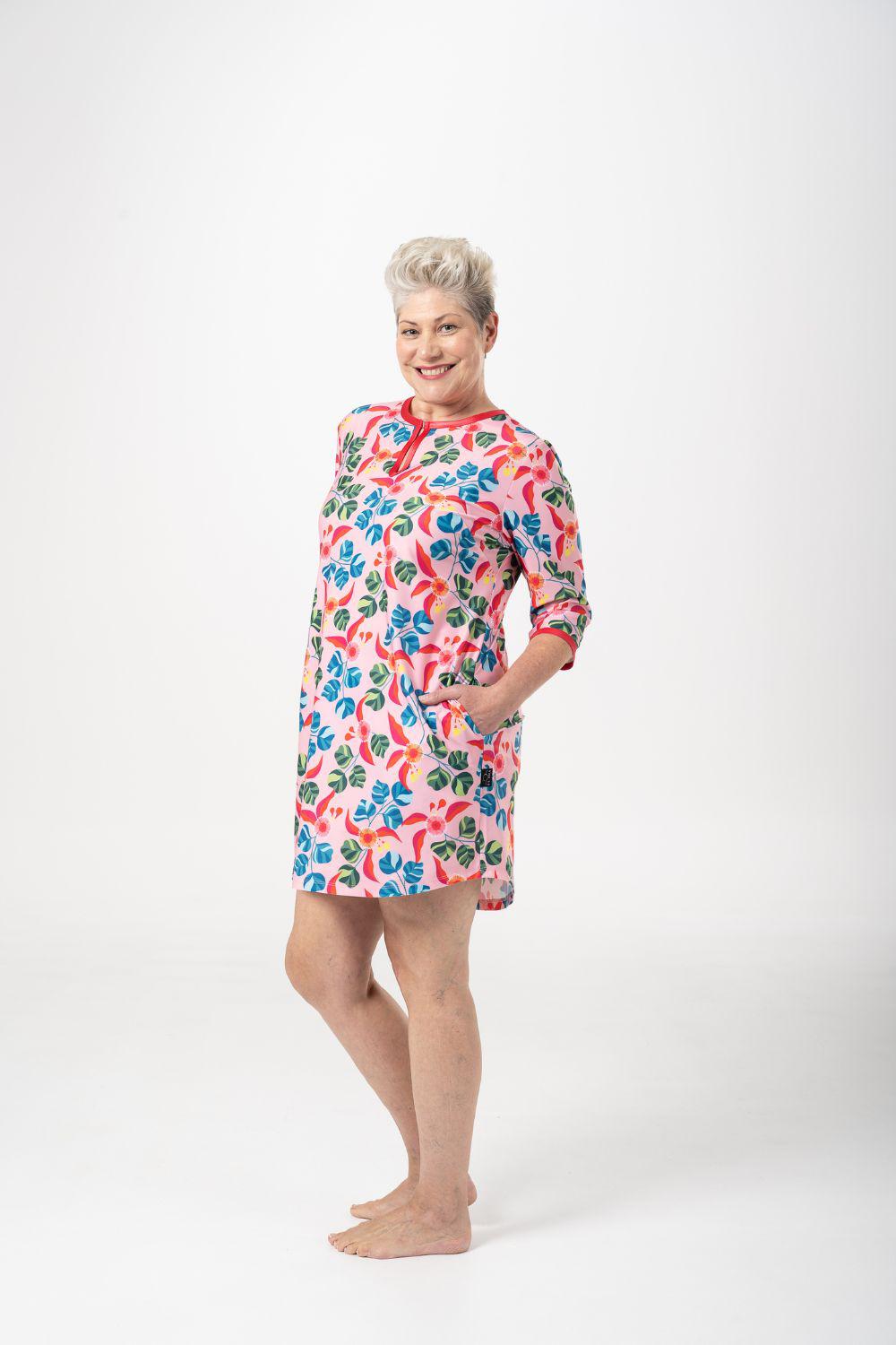 A-Line Rashie Dress pink summer spritz print