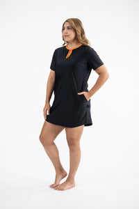 A-Line Rashie Dress Short Sleeves black with popsicle orange