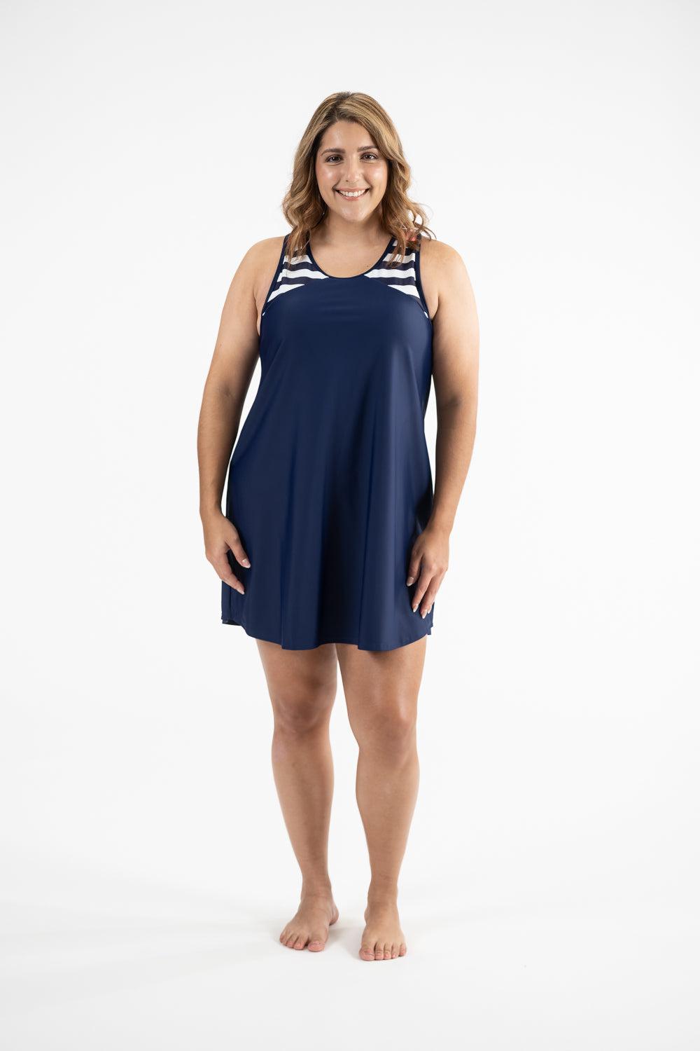 Racer Back Rashie Dress nautical navy and flamingo pink