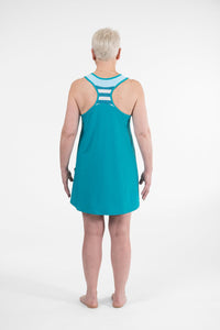 Racer Back Rashie Dress teal and white with blue
