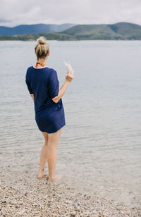 A-Line Rashie Dress nautical navy and flamingo pink