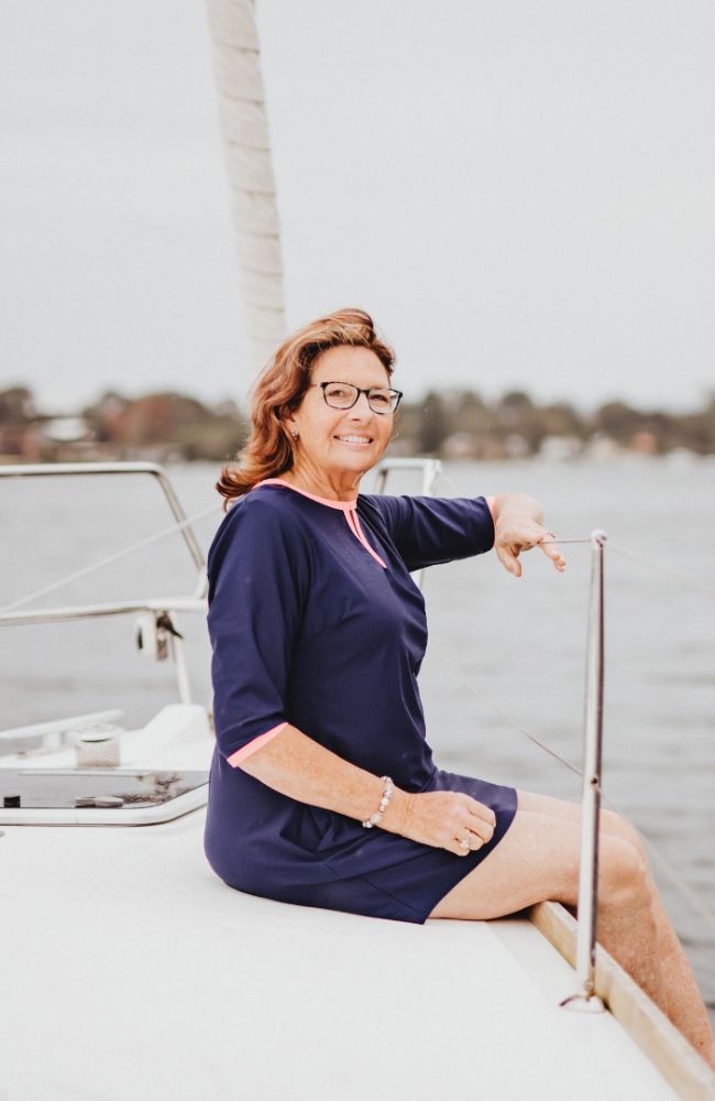 A-Line Rashie Dress nautical navy and flamingo pink