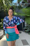 Crossover Top protea print with flamingo and crystal