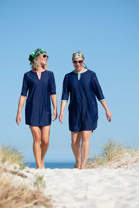 A-Line Rashie Dress nautical navy and flamingo pink
