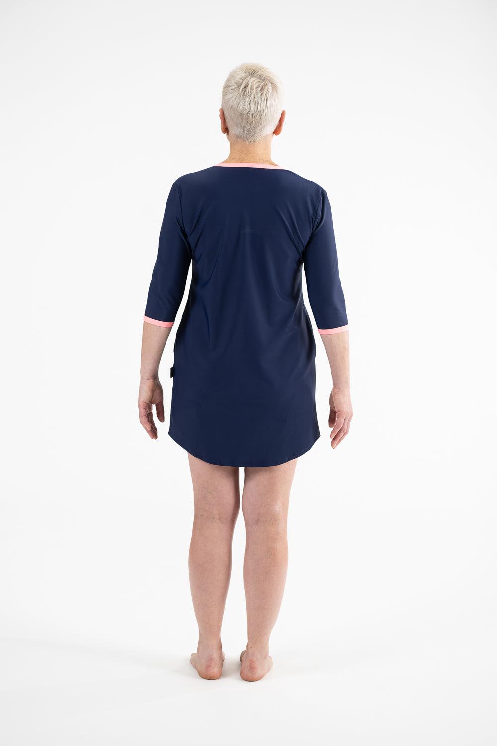 A-Line Rashie Dress nautical navy and flamingo pink