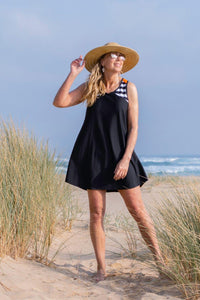 Racer Back Rashie Dress black and white with popsicle orange