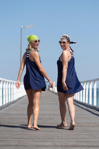 Racer Back Rashie Dress nautical navy and flamingo pink