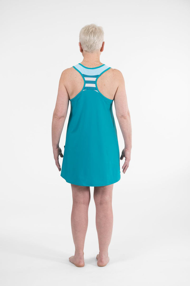 Racer Back Rashie Dress teal and white with blue
