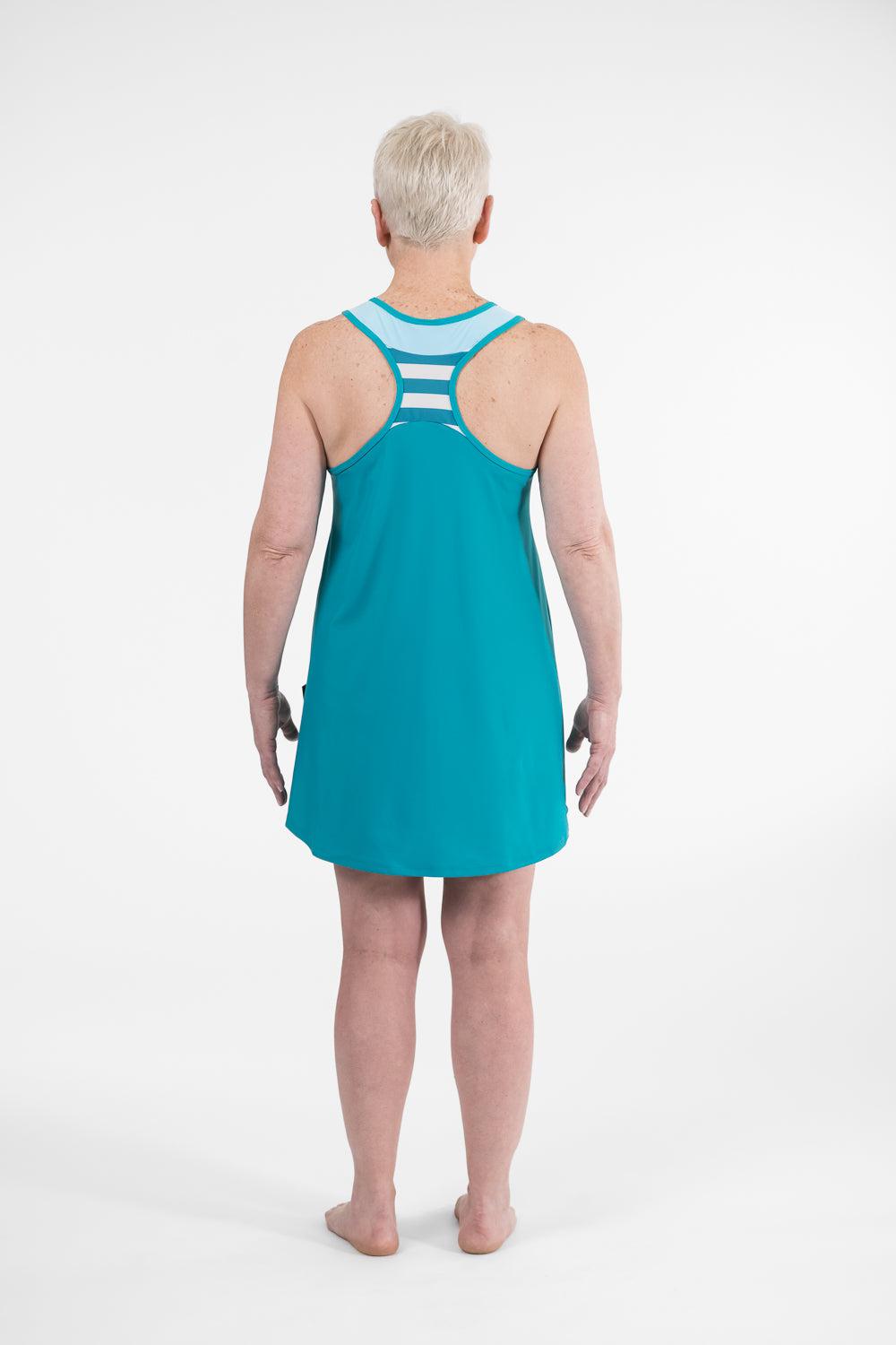 Racer Back Rashie Dress teal and white with blue – www.